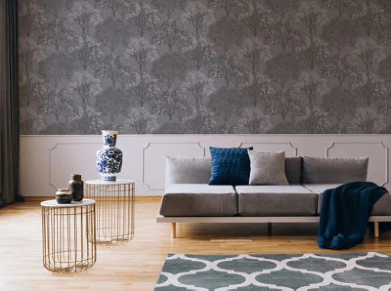 Image of Sublime Sublime Woodland Silhouette Mid Grey / Silver Wallpaper Grey One Size Unisex 5011583490350