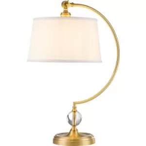 Image of Elstead Quoizel Jenkins Table Lamp with Round Tapered Shade Brushed Brass