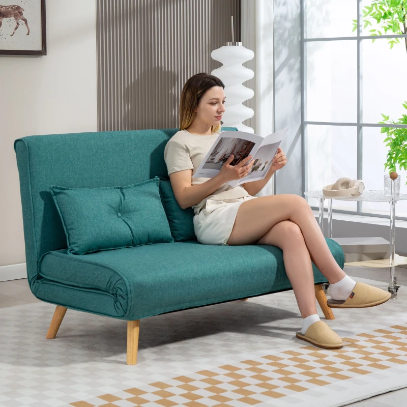 Image of HOMCOM HOMCOM 2 Seater Sofa Bed, Click Clack Convertible Bed Settee with Pillows in Green Green 2 Seater Unisex 5063603652392