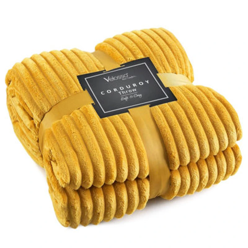 Image of Velosso Thermal Soft Ribbed Cord Throw Blanket For Sofa, Bed, Armchair, Couch - 127Cm X 152Cm, Ochre