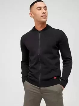 Image of HUGO San Jaque Knitted Zip Thru - Black, Size S, Men