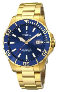 Image of Festina F20533/1 Mens Blue Dial Gold Plated Bracelet Watch