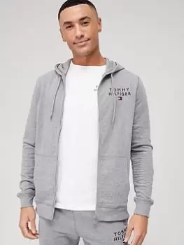 Image of Tommy Hilfiger Zip Thru Hooded Loungetop - Grey, Size L, Men