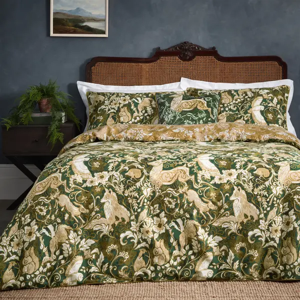 Image of Paoletti Harewood Emerald 100% Cotton Duvet Cover & Pillowcase Set Yellow