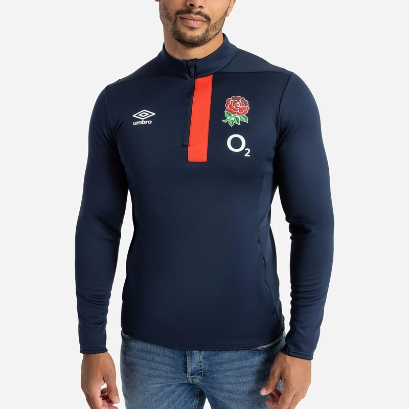Image of Umbro England Rugby Half Zip Fleece Top 2023 2024 Adults - Blue Blue L