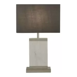 Image of Searchlight Lighting - Searchlight - Table Lamp Satin Nickel, White Marble with Grey Drum Shade