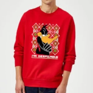 Image of Looney Tunes Daffy Duck Knit Christmas Sweatshirt - Red - L