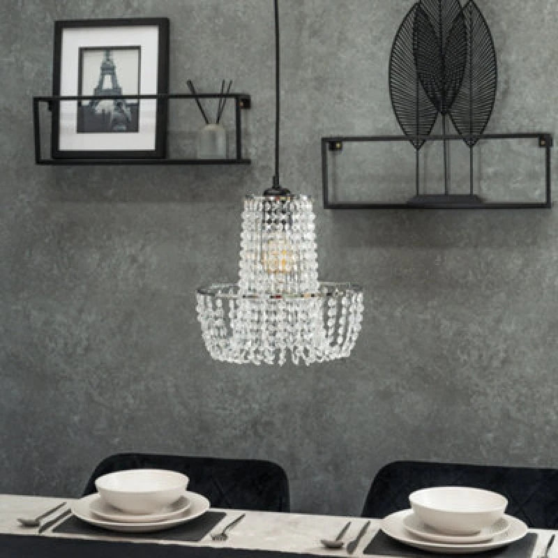 Image of ValueLights ValueLights Tegan Silver Acrylic Jewel Droplet Pendant Ceiling Light Lamp Shade Silver One Size Unisex 5016529266709