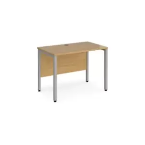 Image of Office Desk 1000mm Rectangular Desk With Bench Leg Oak Tops With Silver Frames 600mm Depth Maestro 25