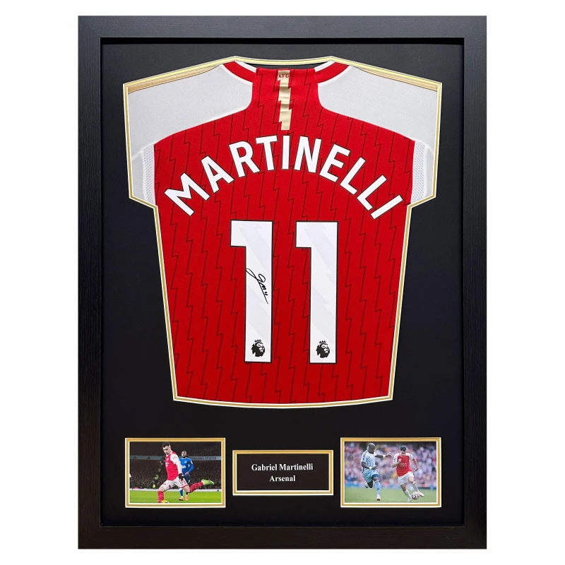 Image of AllStarSignings Ltd Gabriel Martinelli signed and framed Arsenal shirt Red unisex One Size