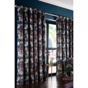 Image of Pasionaria Floral Printed Luxury Velvet Eyelet Curtains