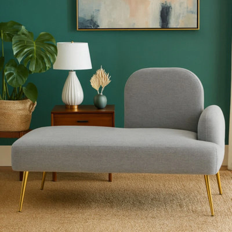 Image of Premier Housewares Comfortable Left Arm Grey Chaise Lounge, Contemporary Chaise Couch, Elegant Grey Upholstered Lounge Sofa Grey