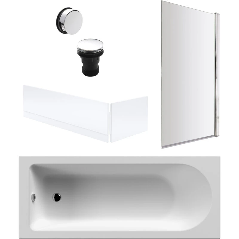 Image of Balterley Round Bath, Square Bath Screen, Panels and Chrome Waste -1700x700mm Silver