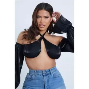 Image of I Saw It First Black Exaggerated Sleeve Halterneck Crop Top - Black