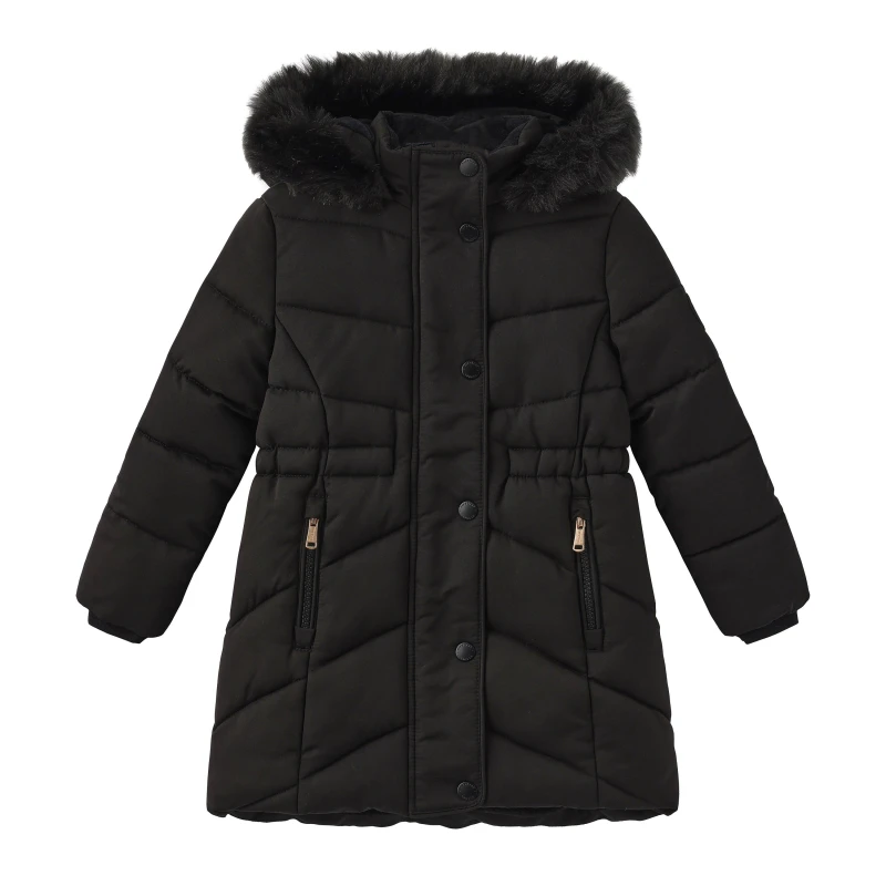 Image of Firetrap Kids Faux Fur Hooded Long Sleeve Parka Black female 7-8 Years
