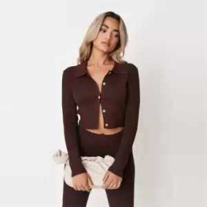 Image of Missguided Rib Button Top Co Ord - Brown