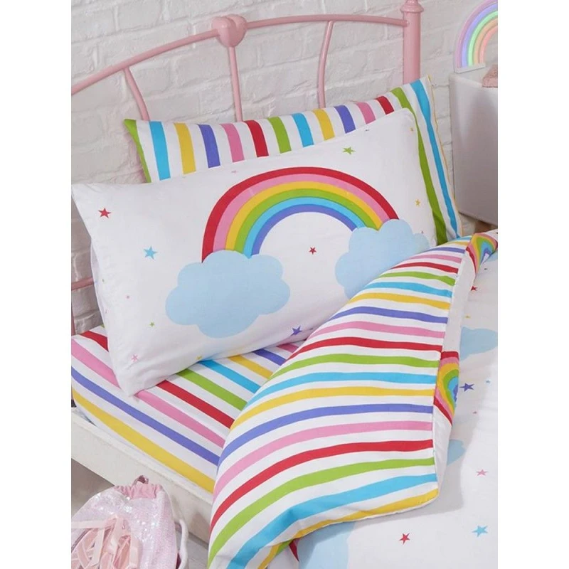 Image of Bedding & Beyond Rainbow Duvet Cover Set in White Size: Single White Unisex Single