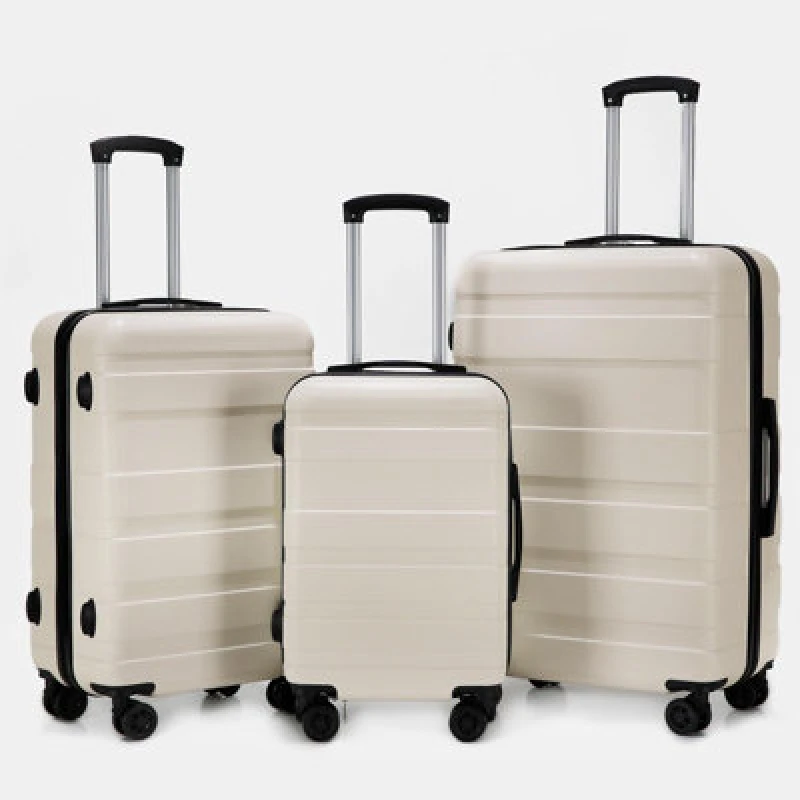 Image of OHS OHS 3 Piece Set Of Suitcase Luggage Hard Shell Travel Case Bag in Cream Cream One Size Unisex 5027434208319