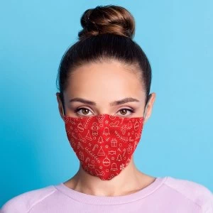 Image of Red Christmas Icons Reusable Face Covering - Large