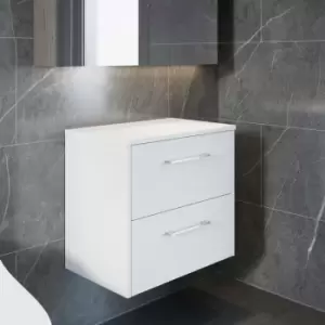 Image of Juno Wall Hung 2-Drawer Vanity Unit with Worktop 600mm Wide - White Ash - Hudson Reed