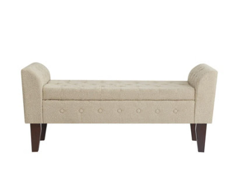 Image of Luxury Living Boucle Chaise Longue Storage Bench - Beige