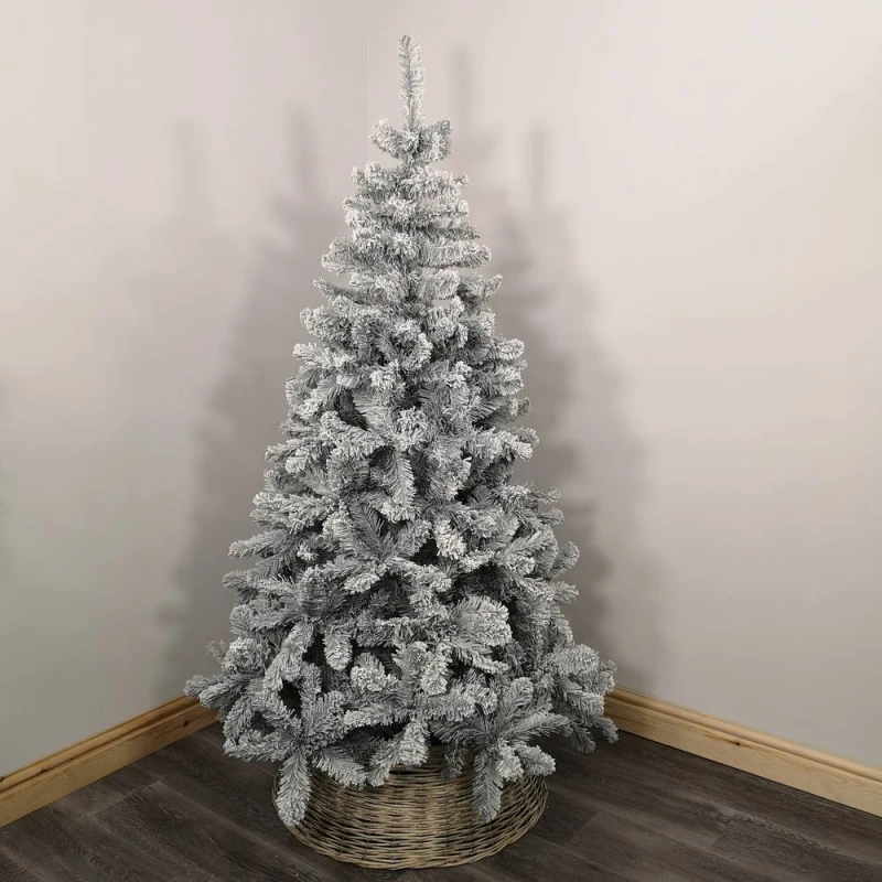 Image of Samuel Alexander Kaemingk 8ft (240Cm) Flocked Snowy Imperial Pine Hinged Christmas Trees, Green 370050/903079