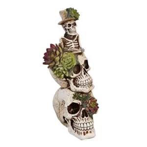 Image of White Resin Stacked Floral Skulls Figurine 30cm