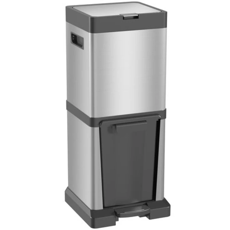 Image of HOMCOM 20+14L Double Kitchen Bin, Pedal Bin with Soft-Close Lid, Silver - Homcom 5056725591724