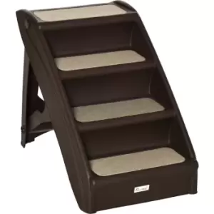 Image of Four-Step Foldable Pet Stairs w/ Non-Slip Mats, for s, xs Dogs - Brown - Brown - Pawhut