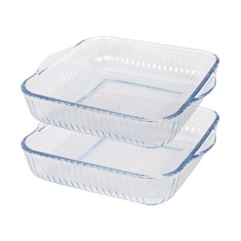 Image of Argon Tableware Optical Square Glass Oven Dishes - 24Cm X 21Cm - Pack Of 2