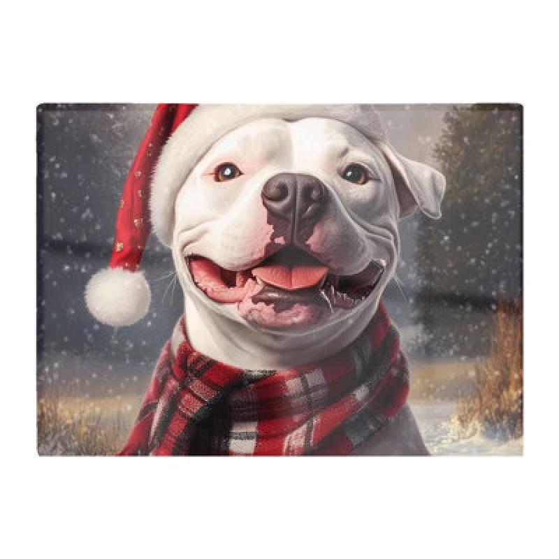 Image of Warren Reed Designer Christmas Staffy Bull Terrier Dog Glass Chopping Board