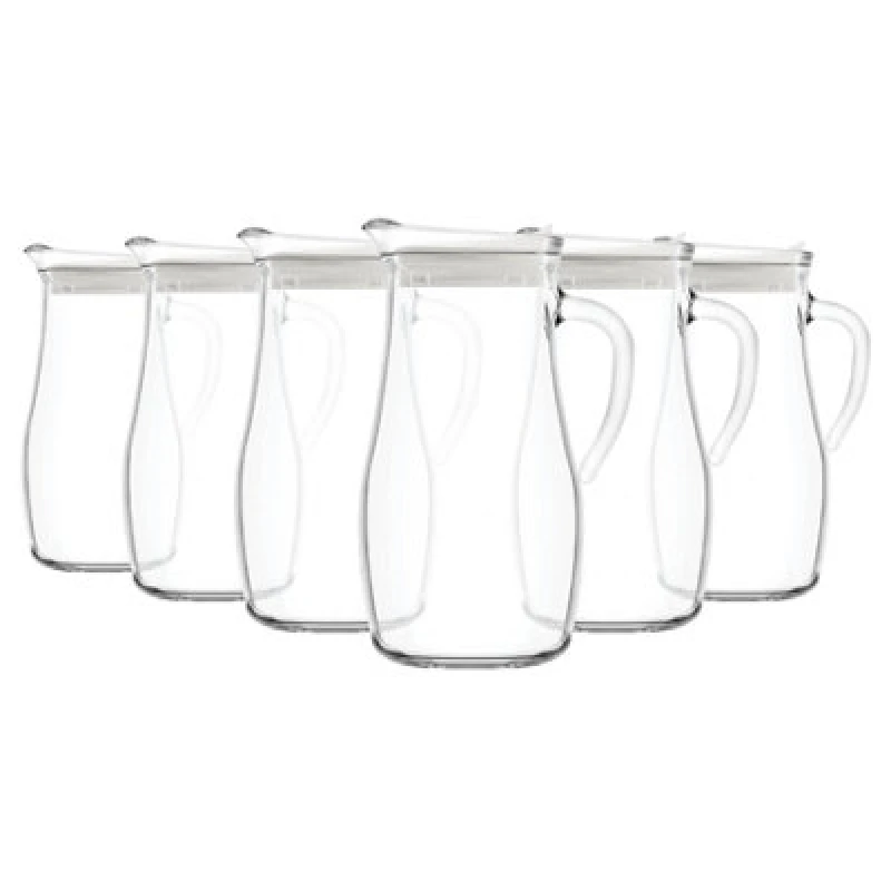Image of LAV Glassware 6X 1.8L Misket Glass Water Jugs With White Silicone Lid - Kitchen Drinks Pitcher Dispenser Container Carafe Bottle