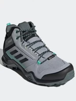 Image of adidas Terrex Ax3 Mid Gore-tex Hiking Shoes, Silver/Black, Size 7.5, Women