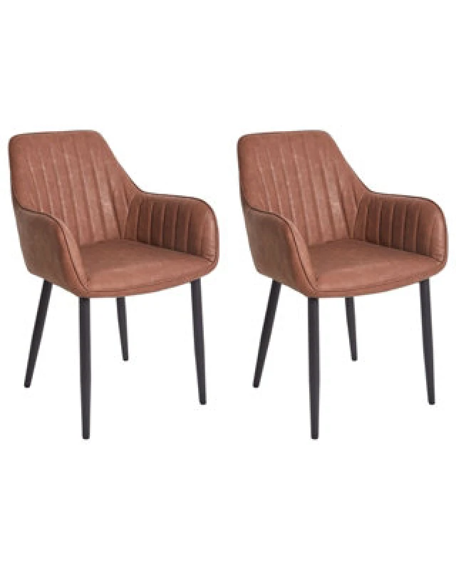 Image of Beliani Set Of 2 Dining Chairs Wellston Faux Leather Brown