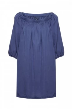 Image of French Connection Stayton Ruffle Bardot Dress Blue