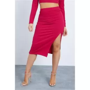Image of I Saw It First Pink Petite Rib Side Split Midi Skirt - Pink