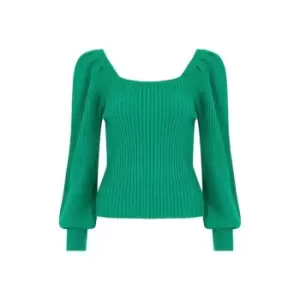 Image of Mela London Green Knitted Square Neck Balloon Sleeve - Green