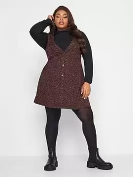 Image of Yours Yours Button Through Pinafore - Red Marking, Multi, Size 30-32, Women