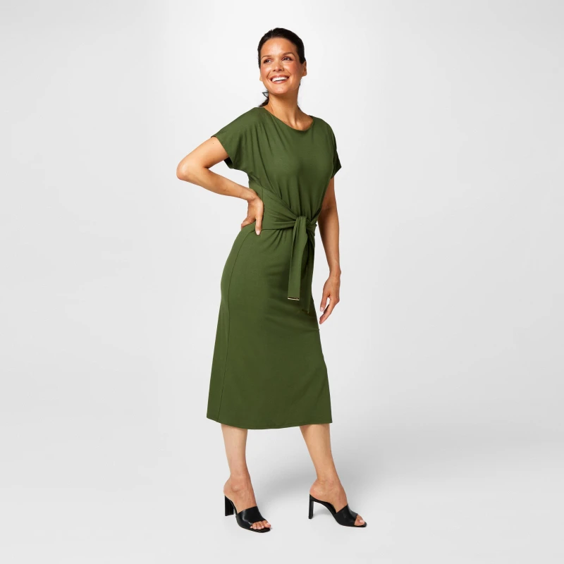 Image of Biba Biba Tie Front Jersey Dress - Green Green 8