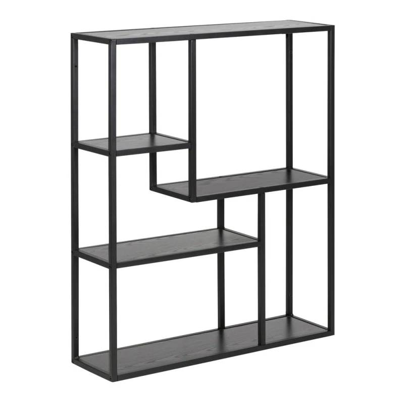 Image of Furniture To Go Seaford Black Metal Wall Shelf with 3 Additional Black Shelves Black Unisex
