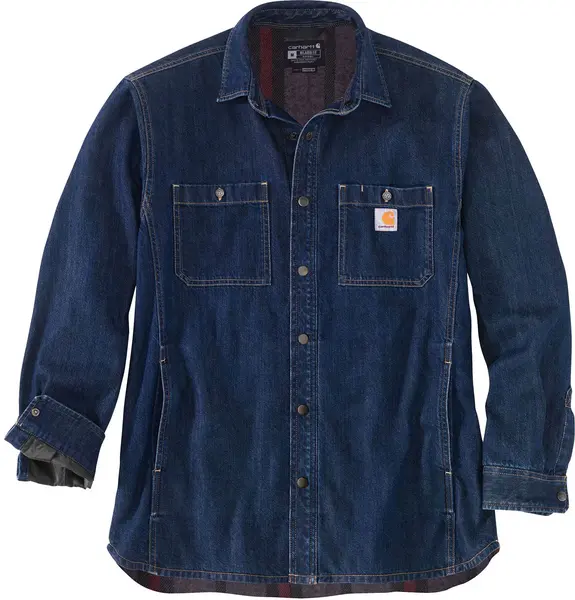 Image of Carhartt Denim Fleece Lined Snap Front Shirt, blue, Size M