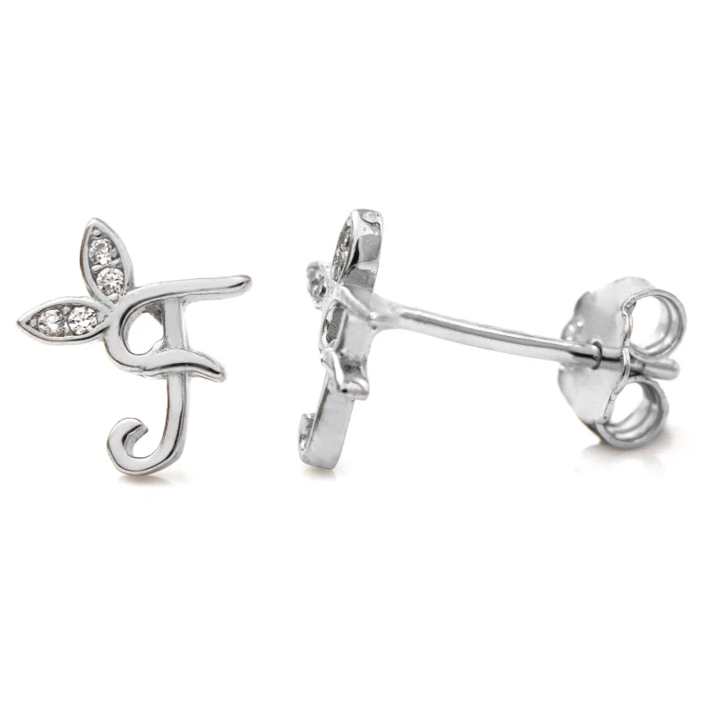 Image of Say It With Winged Initial Earring Pair - Sterling Silver - F Silver Unisex One Size