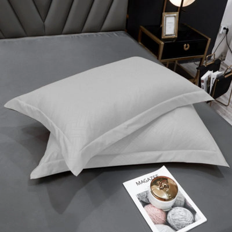 Image of Ezysleep Ezysleep 100% Egyptian Cotton Grey Oxford Pillowcase Set in Silver Size: Standard Pillow Case Silver Standard Pillow Case Unisex 0721545407