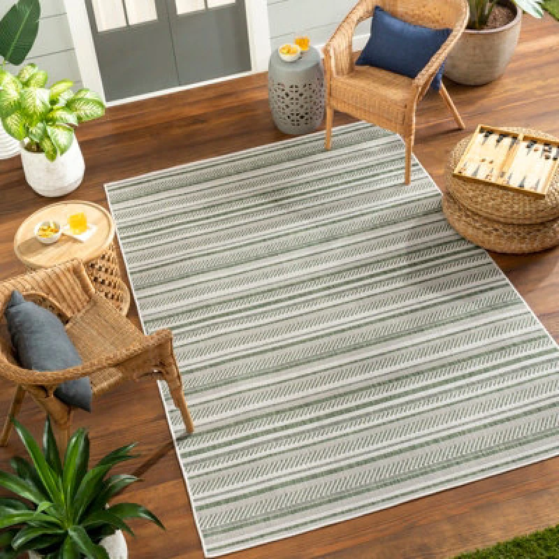 Image of Livabliss In- & Outdoor Global Moss Green Kavita Area Rug 200 X 275cm - Easy To Clean, Perfect For Patio, Balcony, Kitchen Or Dining Room