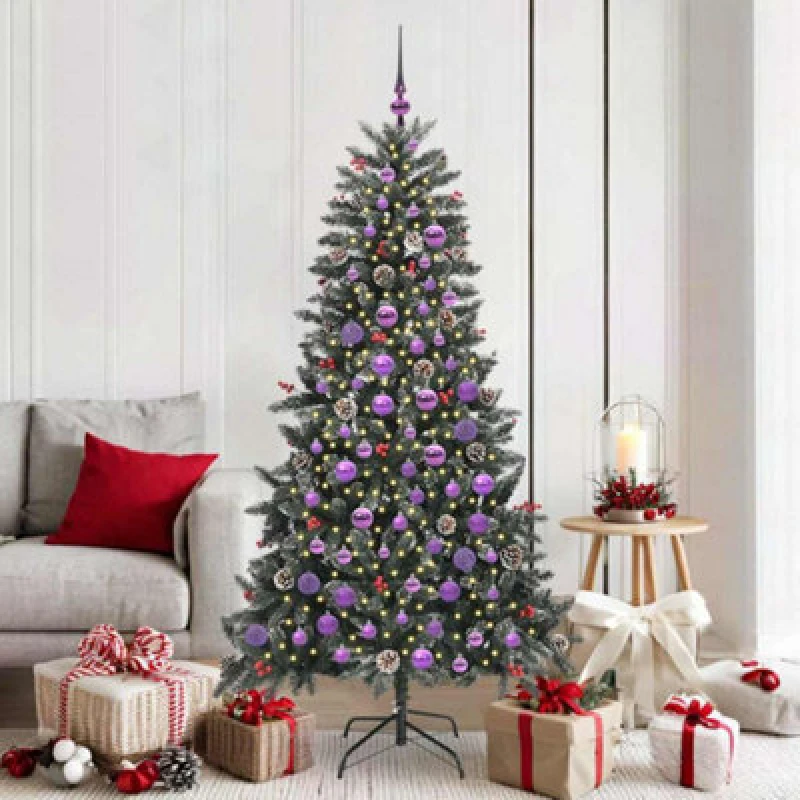 Image of vidaXL Artificial Christmas Tree with 300 LEDs, Lilac Balls Green 99 x 99 x 180 cm, Green 3395886