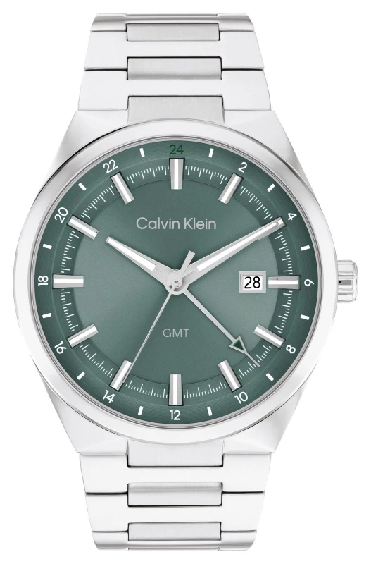 Image of Calvin Klein 25200492 Distinguish GMT (44mm) Sage Green Dial Watch
