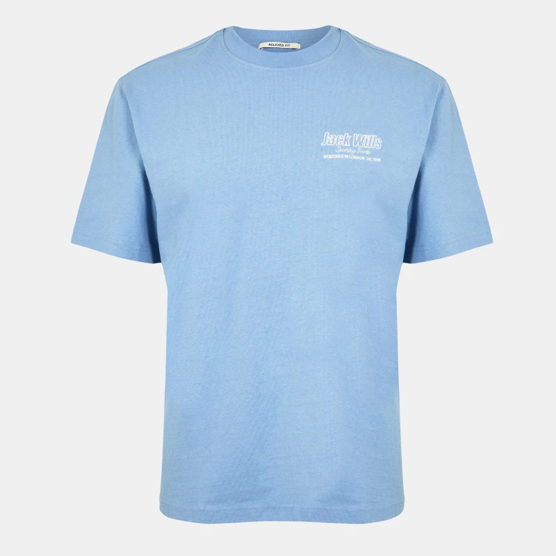 Image of Jack Wills Mens JW Outline Regular Fit T-Shirt Sky Blue male S