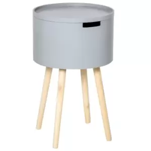 Image of Homcom Round Hidden Storage Side Table With Removable Lid Tray Grey