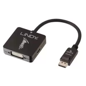 Image of Lindy 41028 video cable adapter DisplayPort DVI-D + VGA (D-Sub) + HDMI Black