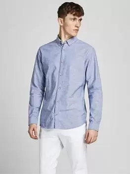 Image of Jack & Jones Linen Mix Long Sleeve Shirt, Blue Size M Men